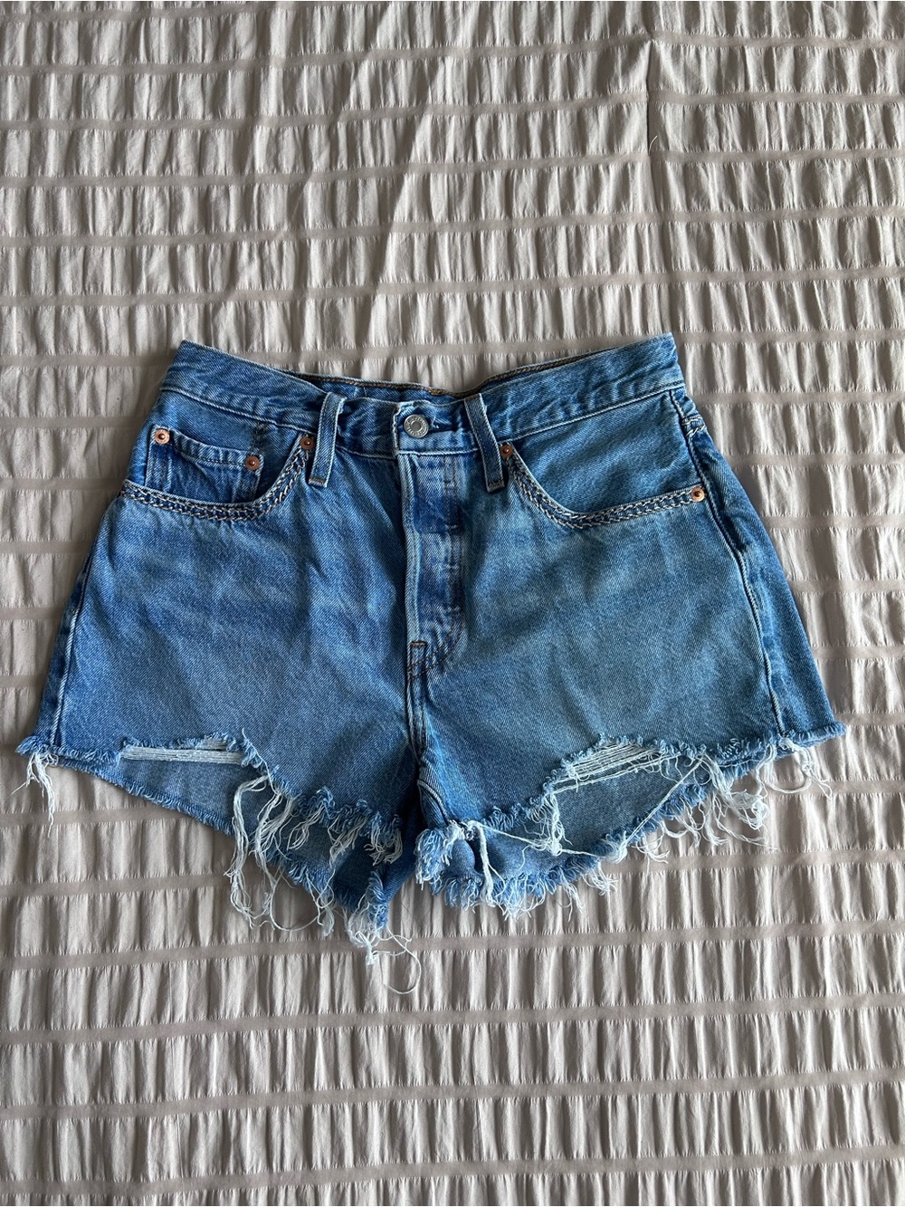 Levi's Medium Wash 501 Cutoff Distressed Denim Shorts (W27)